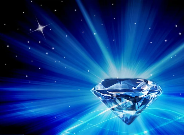 Enorma faux Diamond med skurar av Blå strålar bakgrund — Stockfoto