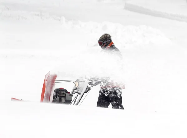 Man Making Path with Snow Blower Machine — Stock Photo, Image