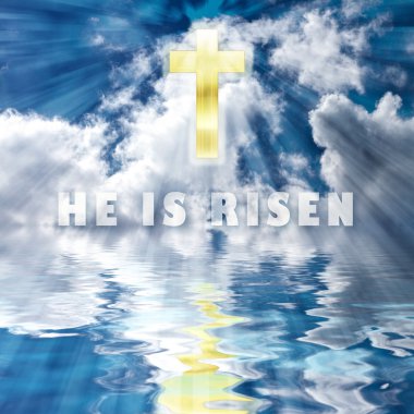 Easter illüstrasyon - Golden Cross - gökyüzü ve su yansıması olduğunu ortaya