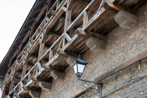 Street Lamp Fragment Old Fortress Wall Center Lviv — Stock Photo, Image