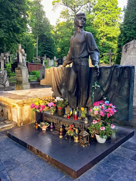 Lviv Ukraine June 2019 Tombstone Sculpture Ukrainian Singer Musician Volodymyr — Stock Photo, Image