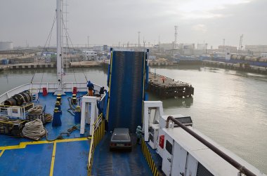 Ferry at pier in port, Crimea