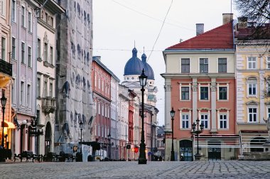 Cityscape of Lviv in morning clipart