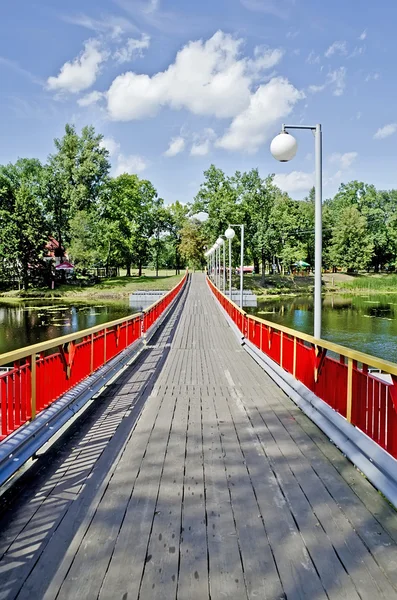 Puente de madera en el río — Foto de Stock