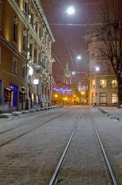 Beautiful winter cityscape in Lviv — Stock Photo, Image