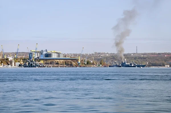 Cityscape Parking Warships Sevastopol Crimea Grain Terminal — Stock Photo, Image