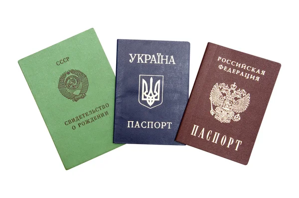 Passaportes ucranianos e russos — Fotografia de Stock
