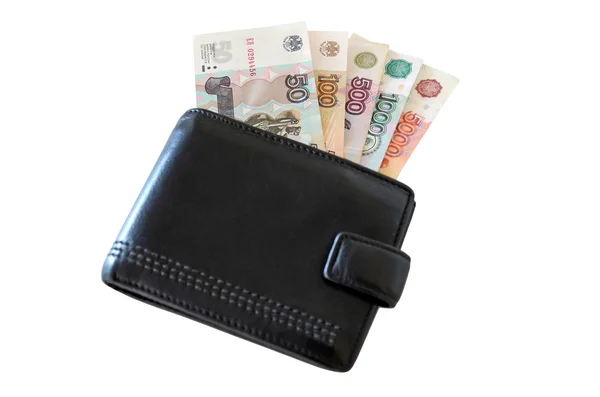 Banknoten ragen aus schwarzer Brieftasche — Stockfoto