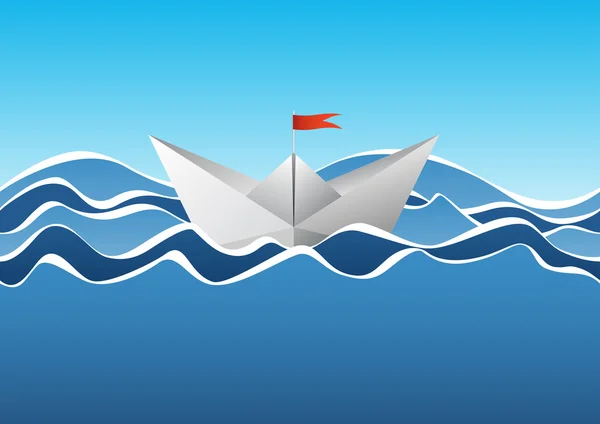 Papír csónak a hullámok — Stock Vector