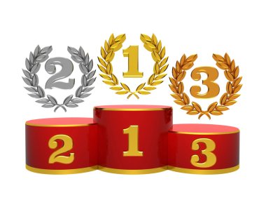 Sayı 1, 2, 3 altın, gümüş ve bronz çelenk '