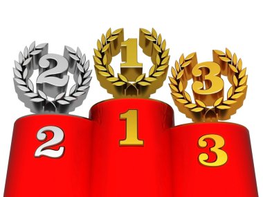 Sayı 1, 2, 3 altın, gümüş ve bronz çelenk '