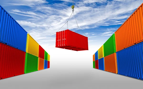 Frachtcontainer hängt am Kran — Stockfoto