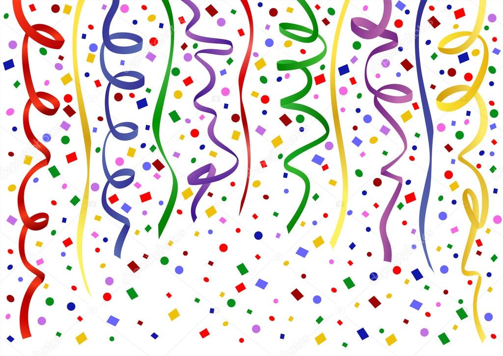 Serpentine and confetti on white background