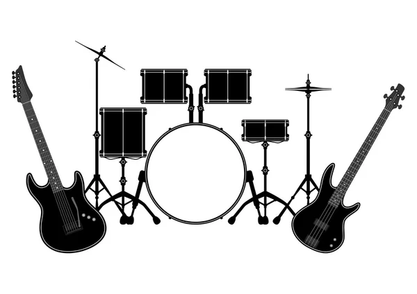 Drum set and electronic guitar — Stock Vector