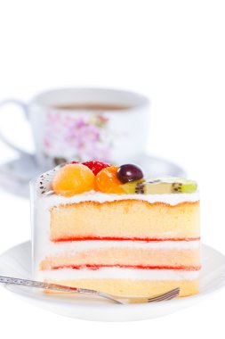 Bir fincan kahve ile meyve pasta