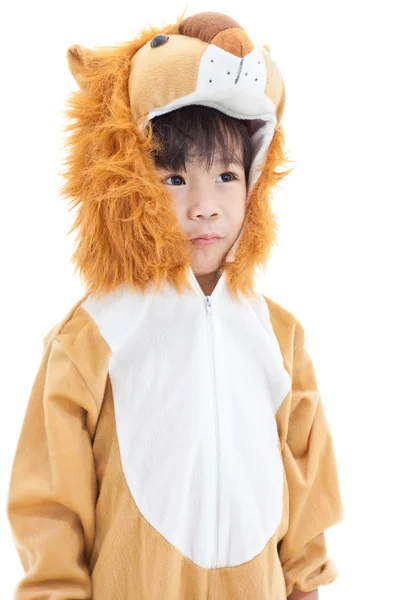 Little lovely asian boy costumed like a lion and looking ahead — Stock Photo, Image