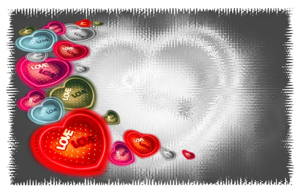 Hjärtformade ange olika färg på abstrakt grå bakgrund — Stockfoto