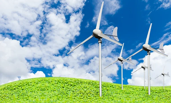 Energía ecológica, turbinas eólicas generadoras de electricidad —  Fotos de Stock