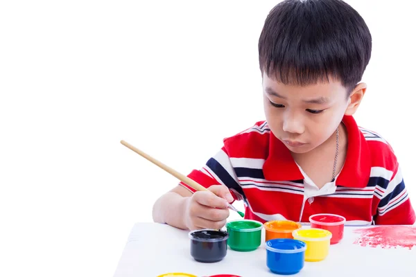Asyalı çocuk çizim aletleri, yaratıcılık conce kullanarak resim çizmek — Stok fotoğraf