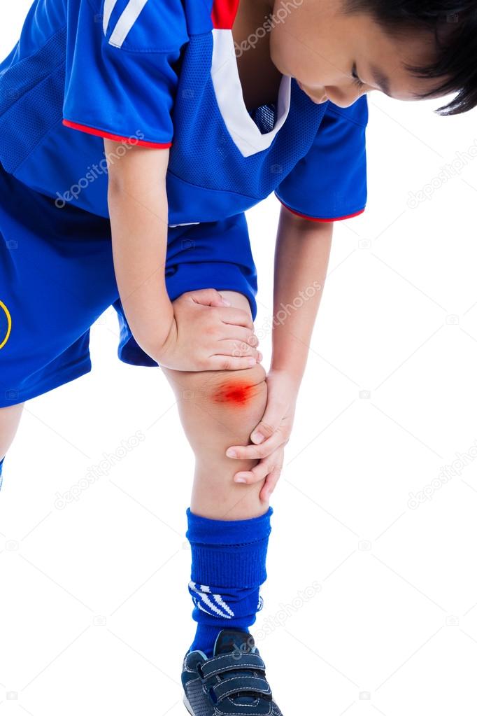 Child knee with a bruise and painful