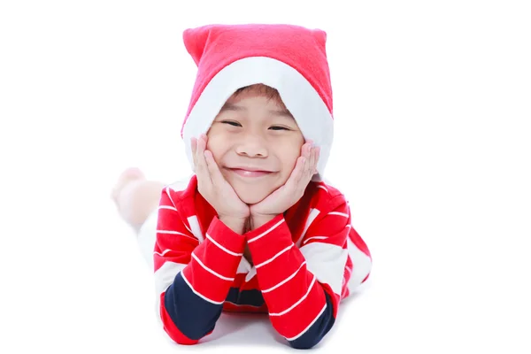 Happy christmas boy laying and smiling — Stock Photo, Image
