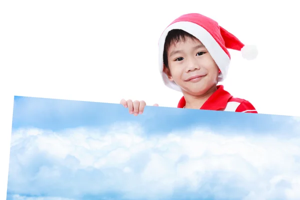 Christmas boy with empty banner — Stock Photo, Image