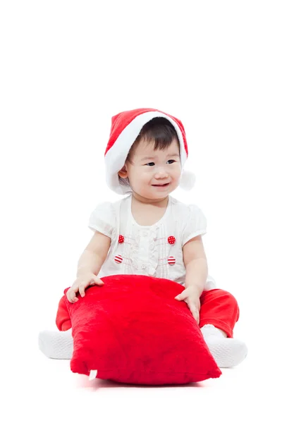 Happy christmas girl sitting and smiling — Stock Photo, Image