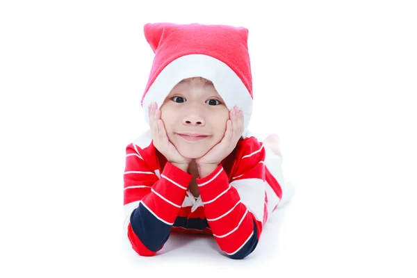 Happy christmas boy laying and smiling — Stock Photo, Image