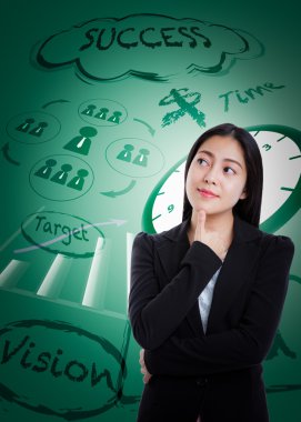 Asyalı kadın iş arka plan üzerinde birçok fikirleri vardır.