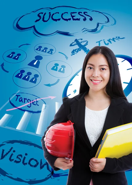 Asya iş kadını iş arka plan üzerinde birçok fikirleri vardır. — Stok fotoğraf