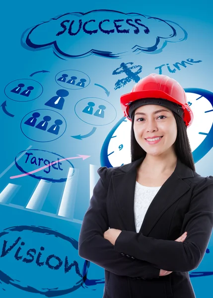 Young business woman has many ideas on business background. — Stock Photo, Image