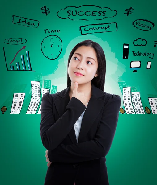 アジアの女性がビジネスの背景について多くのアイデア. — ストック写真