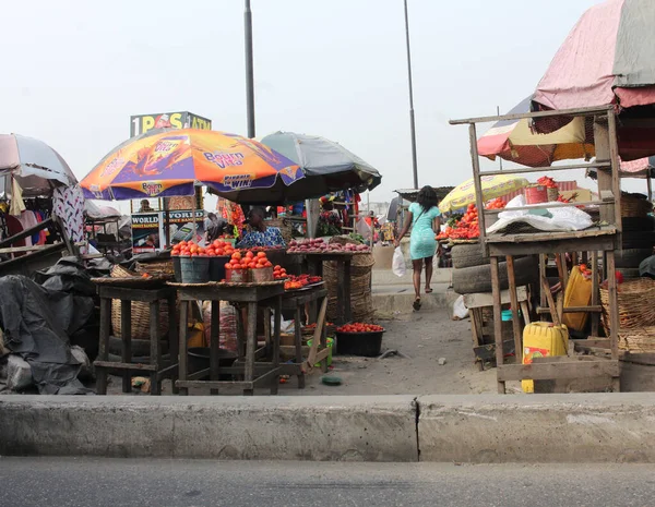 Mercado Tomates Largo Autopista Badagry Por Ciudad Festac Lagos Nigeria —  Fotos de Stock