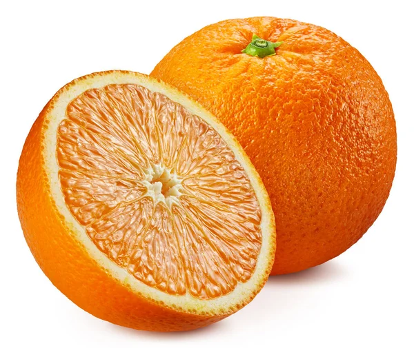 Oranje Knippad Rijp Hele Sinaasappel Fruit Half Geïsoleerd Witte Achtergrond — Stockfoto