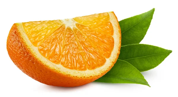 Σύνθεση Φέτα Πορτοκαλιού Και Όμορφα Φύλλα Οργανικό Πορτοκάλι Απομονωμένο Λευκό — Φωτογραφία Αρχείου