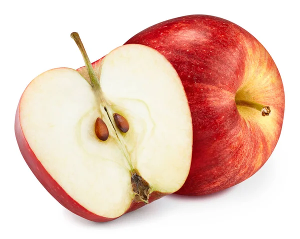 红苹果半 新鲜的有机苹果在白色背景上被分离出来 有裁剪路径的苹果 — 图库照片