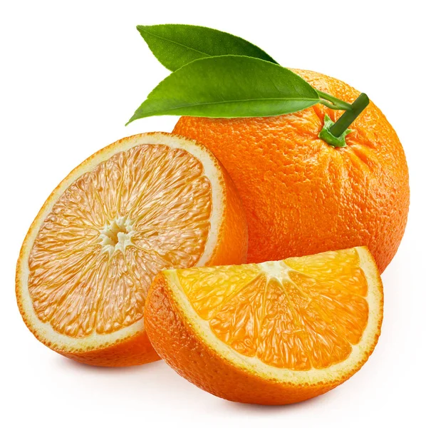 Frische Orange Scheiben Geschnitten Isoliert Auf Weißem Hintergrund Ganze Orange — Stockfoto