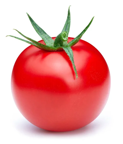 Eine Reife Rote Tomate Mit Grünem Blattschneideweg Bio Frische Tomaten — Stockfoto