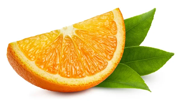 Snijd Sappig Sinaasappelfruit Versierd Met Citrusbladeren Organisch Oranje Geïsoleerd Witte — Stockfoto