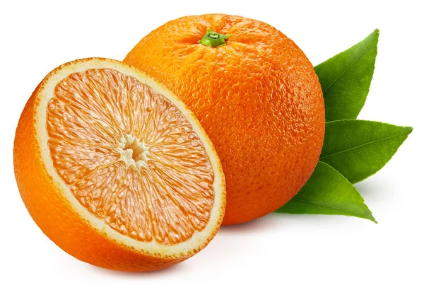 Fruta Naranja Entera Con Media Naranja Composición Decorada Con Hojas — Foto de Stock