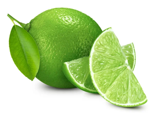 Ripe Lime Leaves Organic Lime Isolated White Background Taste Lime — Stock Photo, Image