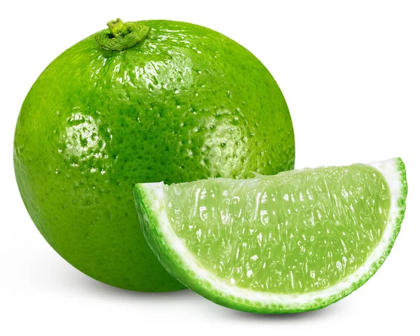 Composition Green Lime Isolated White Background Fresh Organic Lime Clipping — Stock Photo, Image