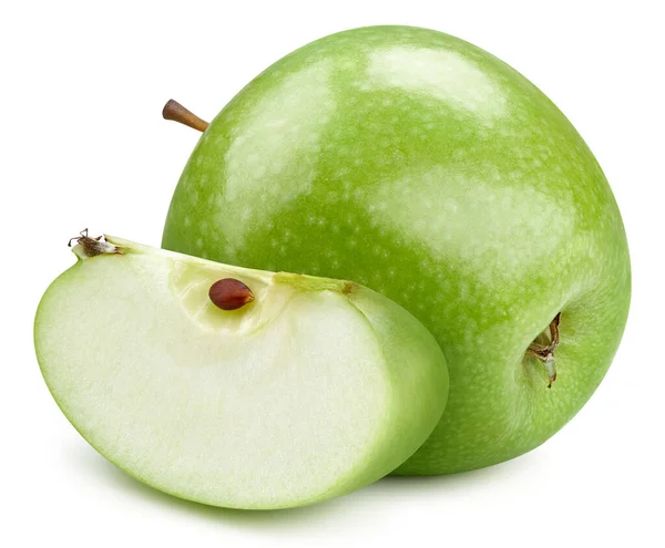 Zielone Jabłko Plasterek Świeże Organiczne Jabłko Odizolowane Białym Tle Jabłko — Zdjęcie stockowe