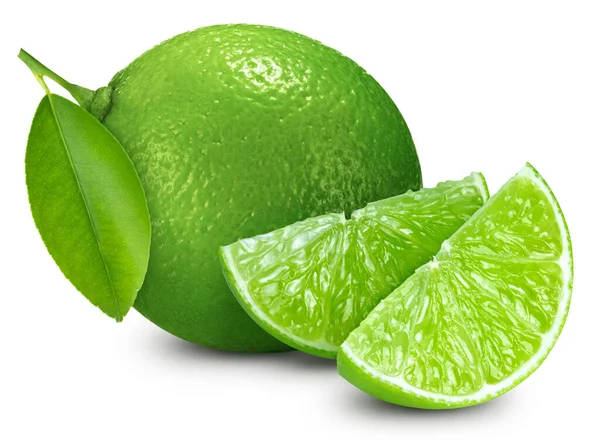 Limón Cal Orgánica Fresca Con Hojas Aisladas Sobre Fondo Blanco — Foto de Stock