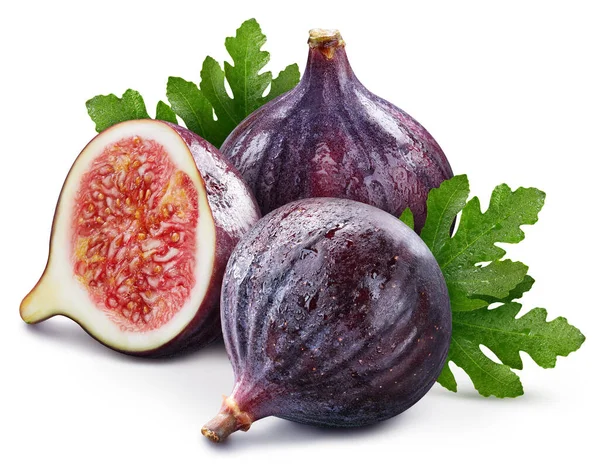 Higo Orgánico Con Hojas Aisladas Sobre Fondo Blanco Fig Con — Foto de Stock