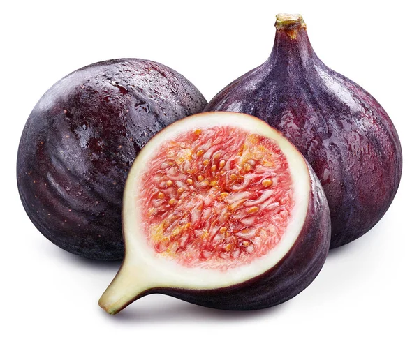 Vijgenklippad Rijp Hele Vijgenvruchten Half Geïsoleerd Witte Achtergrond Fig Fruit — Stockfoto