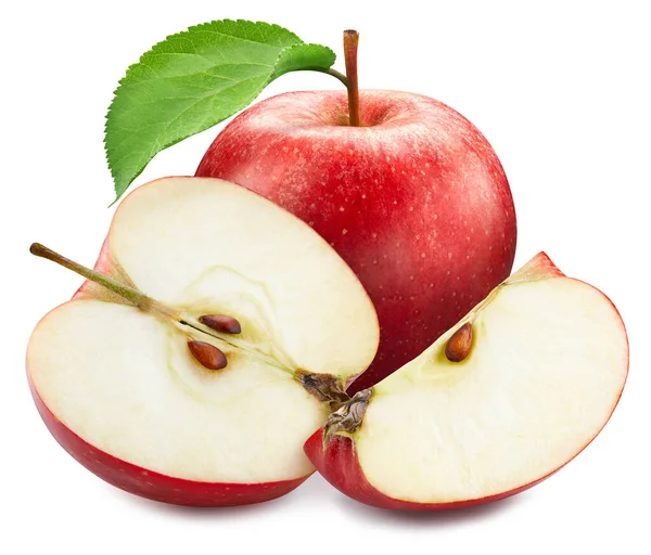 Κόκκινο Μήλο Φύλλα Μήλο Πλήρη Μακροεντολή Πυροβολούν Συστατικό Τροφίμων Λευκό — Φωτογραφία Αρχείου
