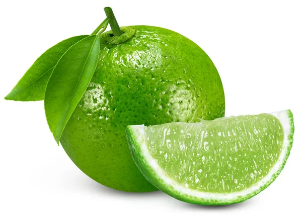 Lime Slices Isolated White Background Lime Leaves Clipping Path Professional — Φωτογραφία Αρχείου