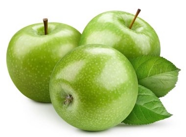 Yeşil elma. Elma dolu makro beyaz izole edilmiş meyve sağlıklı gıda bileşeni vurur. Paket için uygun yol kırpılıyor