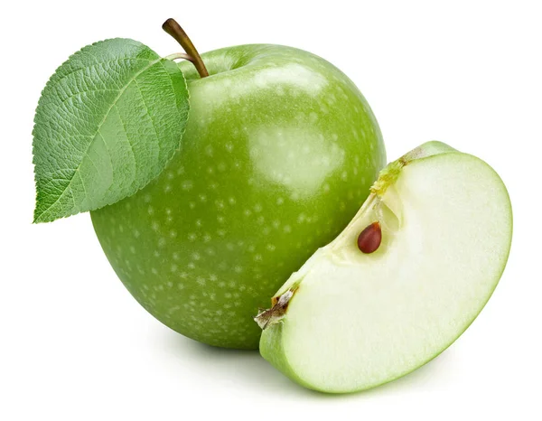 Äpple Färsk Ekologisk Grönt Äpple Isolerad Vit Bakgrund Apelsinmakro — Stockfoto